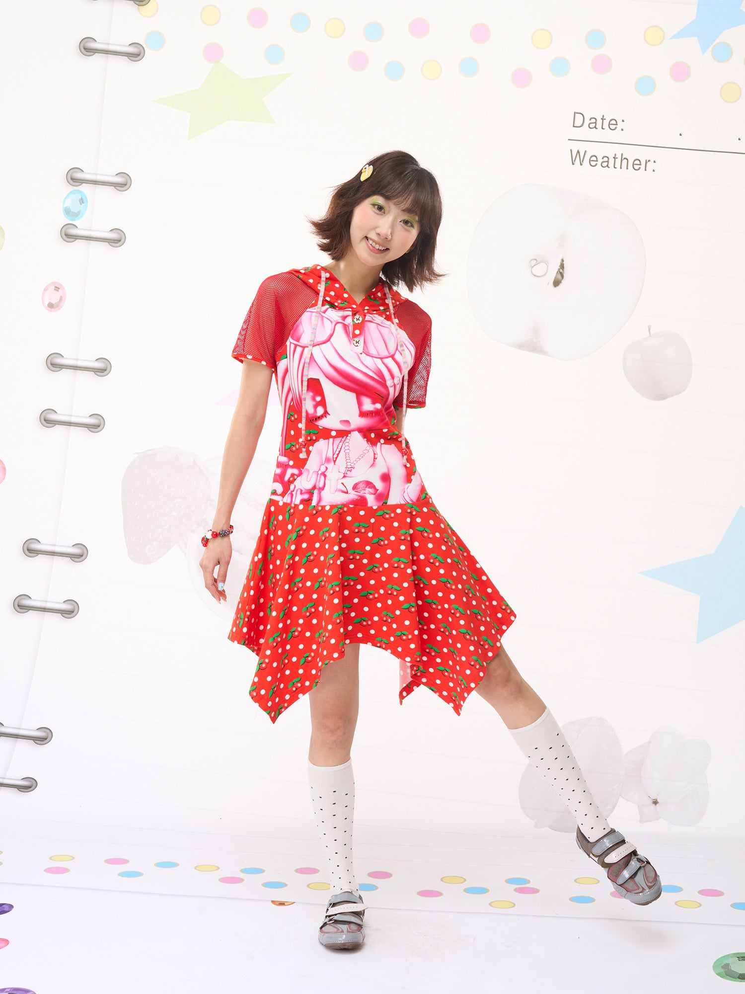 Harajuku Cherry Polka Shirt Dress