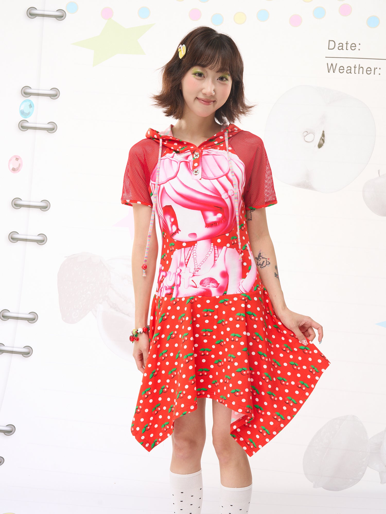 Harajuku Cherry Polka Shirt Dress