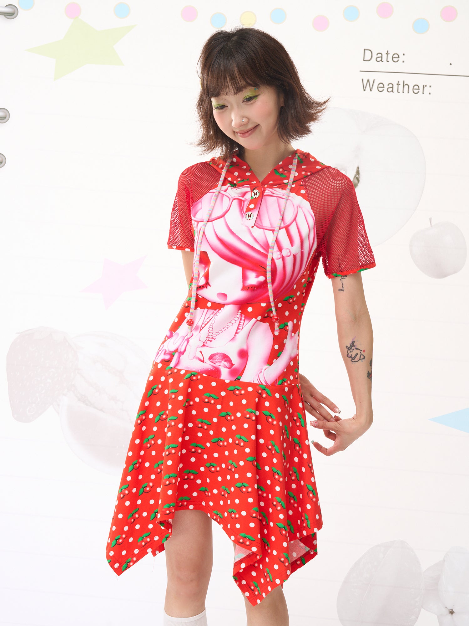 Harajuku Cherry Polka Shirt Dress