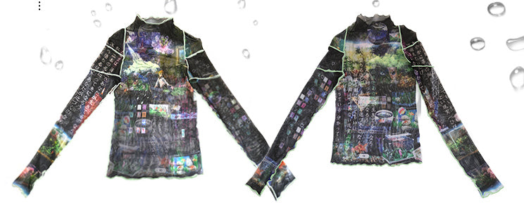 Futuristic Fish Tank Japanese Poem Mesh Shirt