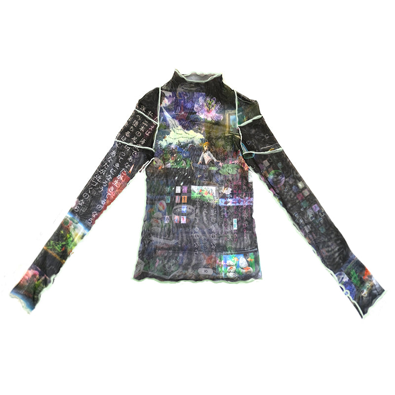 Futuristic Fish Tank Japanese Poem Mesh Shirt