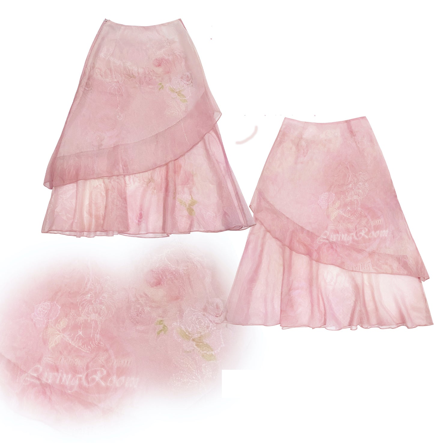 Rosy Asymmetric Glitter Chiffon Skirt