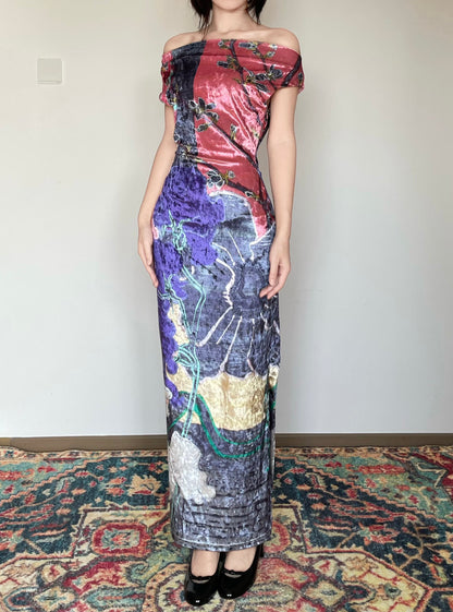 Anemone Bouquet Floral Shimmer Cheongsam Dress
