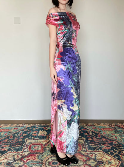 Anemone Bouquet Floral Shimmer Cheongsam Dress