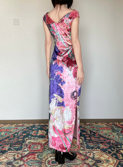 Anemone Bouquet Floral Shimmer Cheongsam Dress