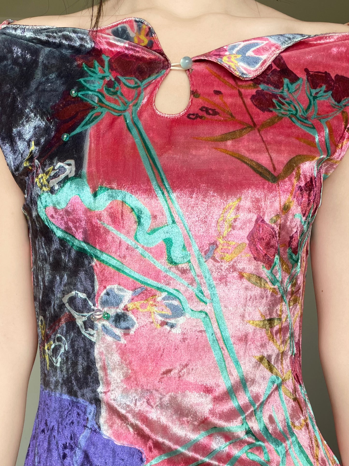 Anemone Bouquet Floral Shimmer Cheongsam Dress