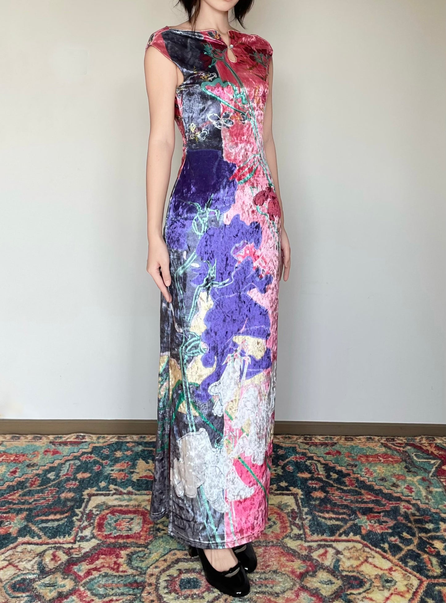 Anemone Bouquet Floral Shimmer Cheongsam Dress