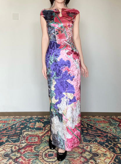 Anemone Bouquet Floral Shimmer Cheongsam Dress