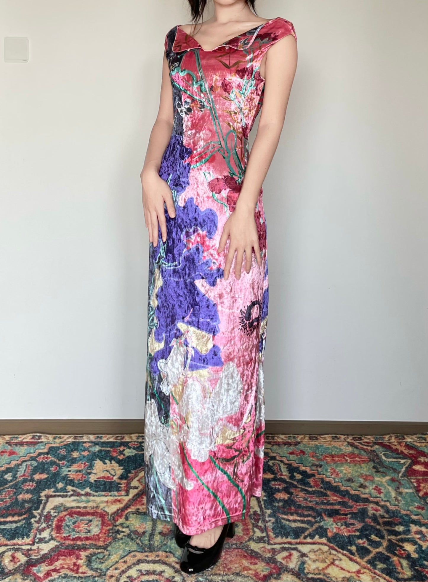 Anemone Bouquet Floral Shimmer Cheongsam Dress
