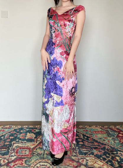 Anemone Bouquet Floral Shimmer Cheongsam Dress