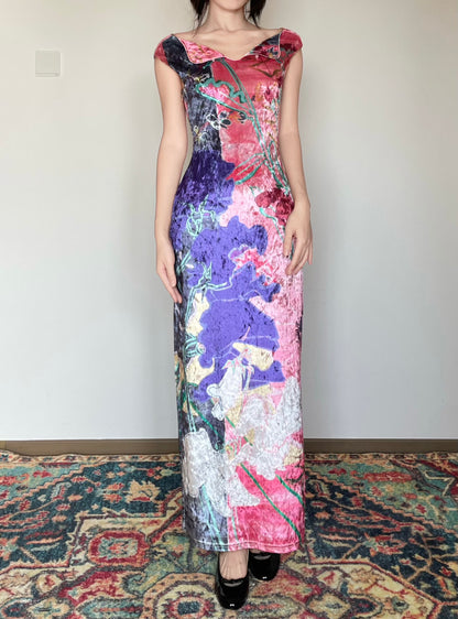 Anemone Bouquet Floral Shimmer Cheongsam Dress