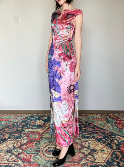 Anemone Bouquet Floral Shimmer Cheongsam Dress