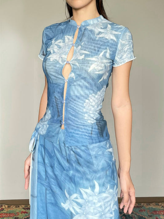 Night Orchid Cheongsam 2-Way Shirt