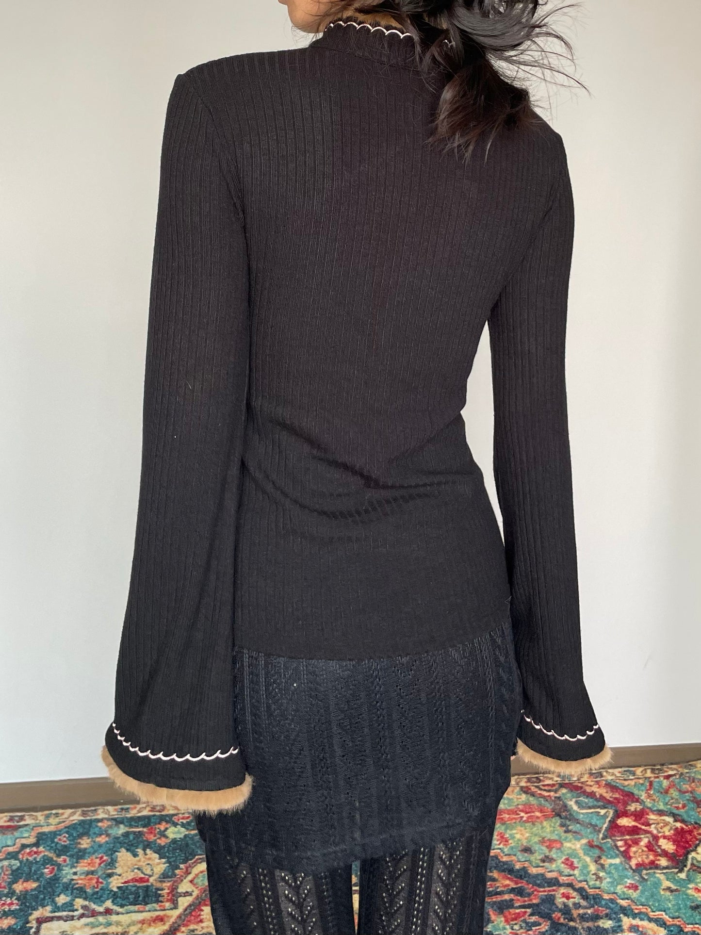 Pine Leaf Flared Cheongsam Sweater