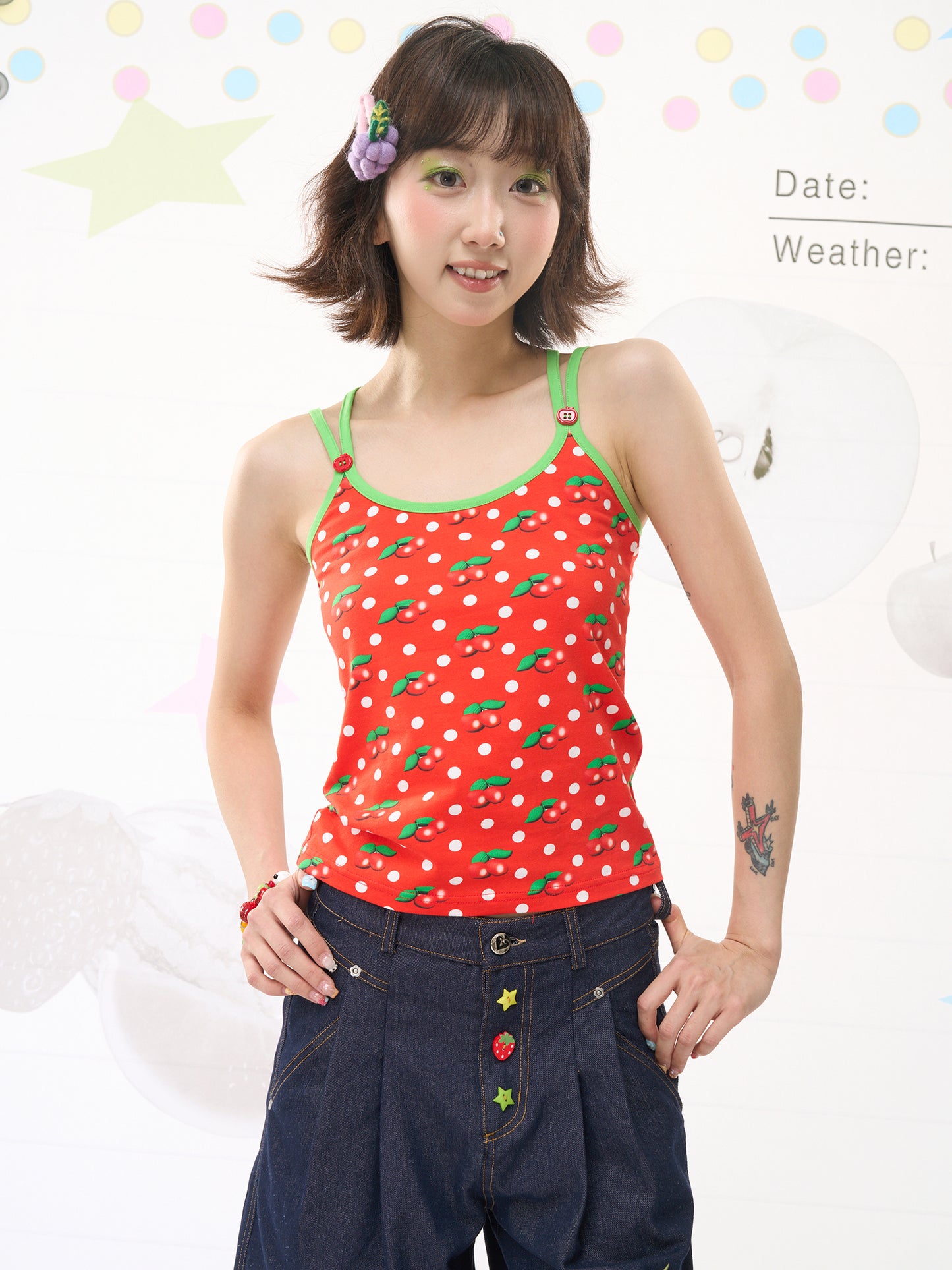 Harajuku Cherry Polka Cami Top