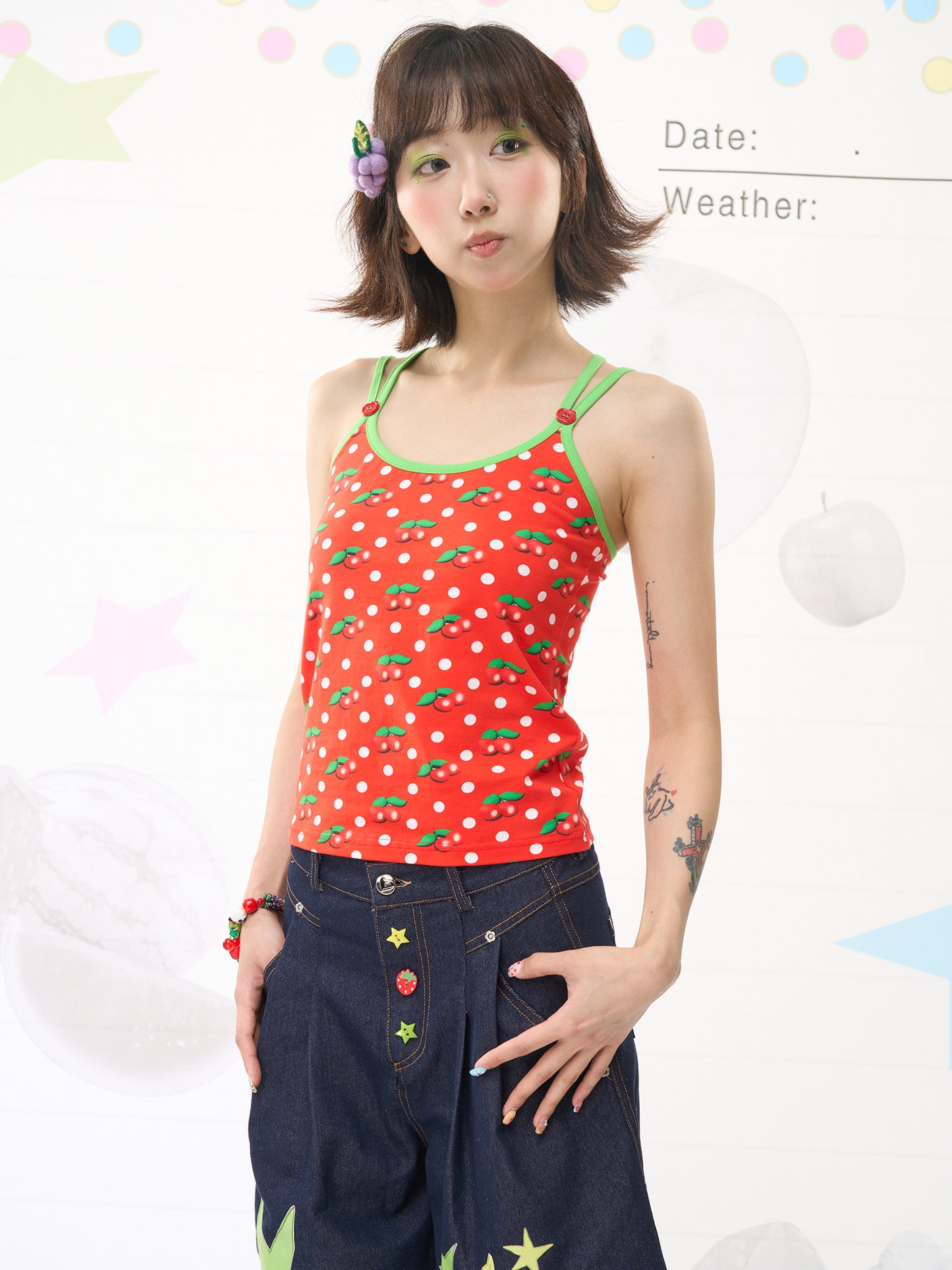 Harajuku Cherry Polka Cami Top