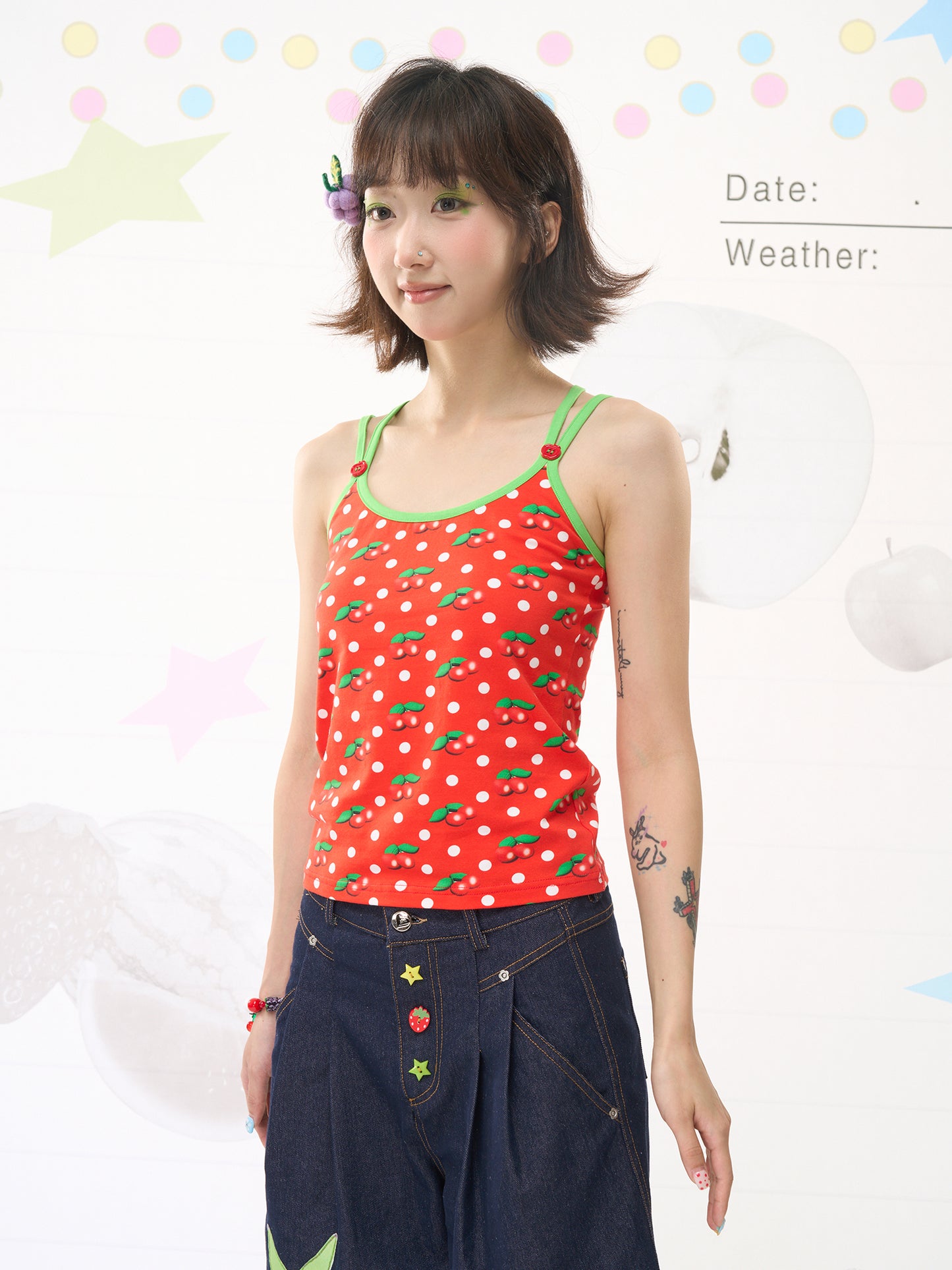 Harajuku Cherry Polka Cami Top