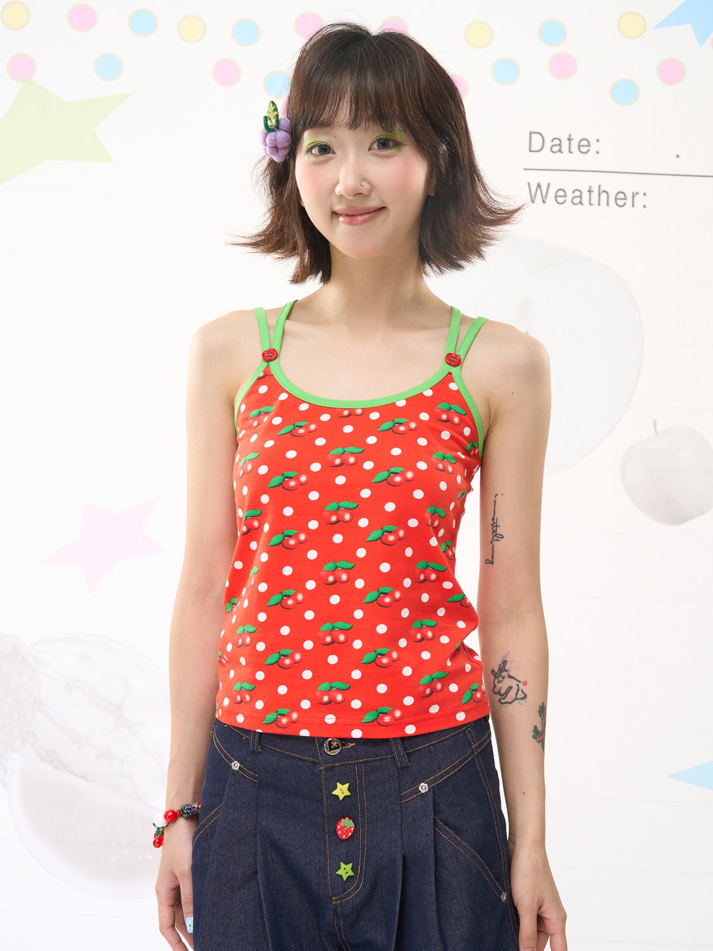 Harajuku Cherry Polka Cami Top