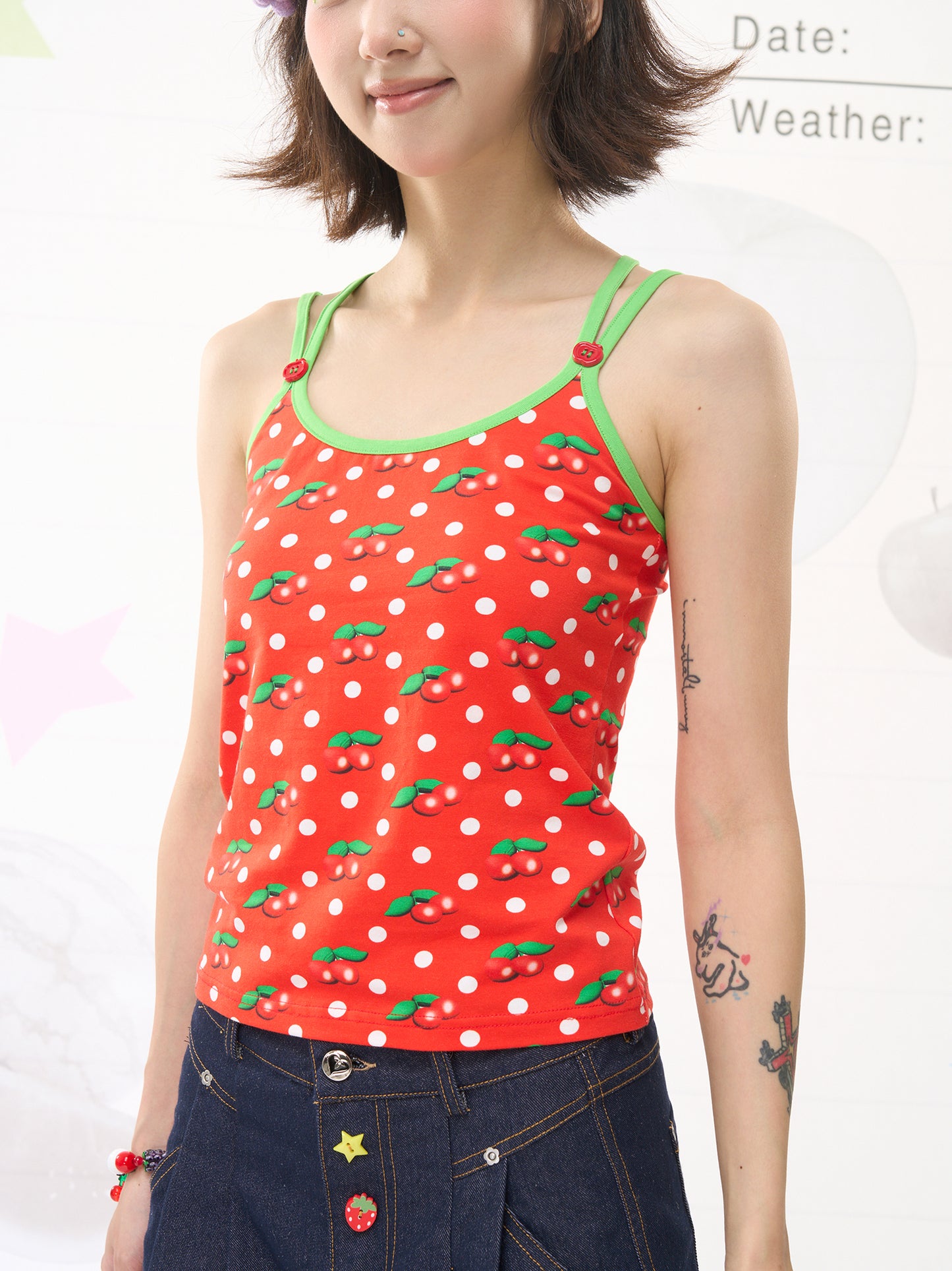Harajuku Cherry Polka Cami Top
