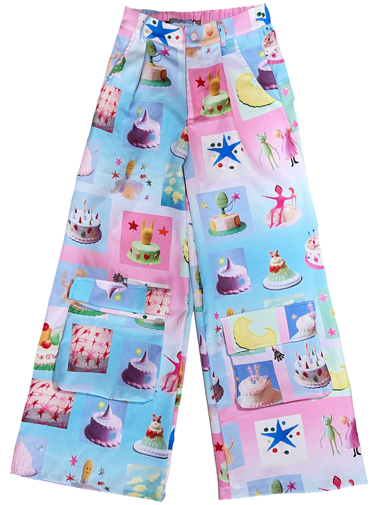 harajuku-style-pink-and-blue-cake-print-cargo-pants