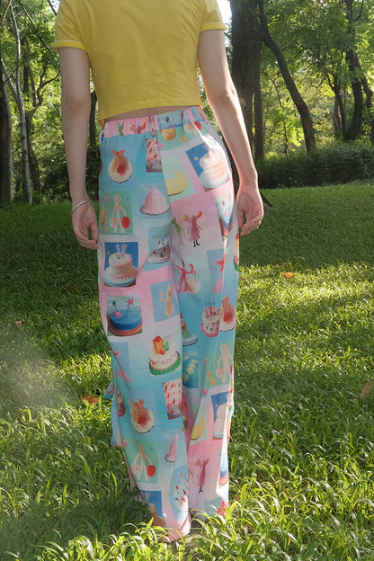 Harajuku Pink and Blue Cake Print Cargo Pants