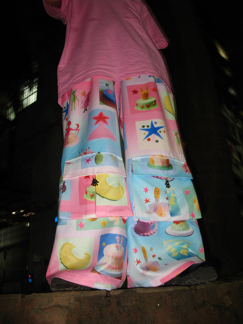 harajuku-style-pink-and-blue-cake-print-cargo-pants