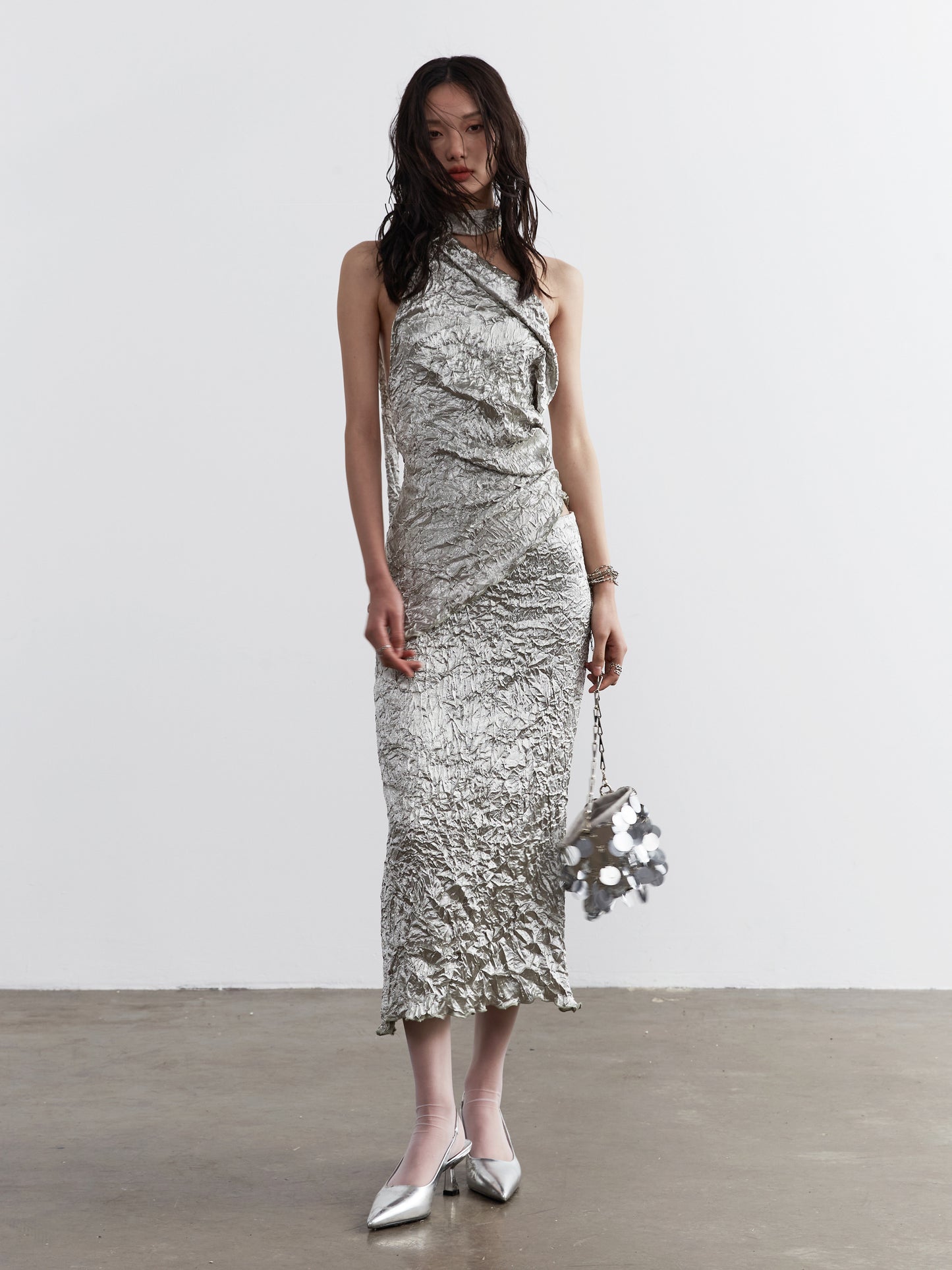 Metallic Fold Top and Skirt Set
