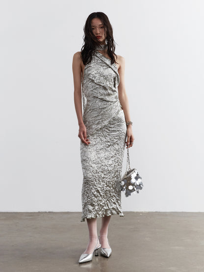 Metallic Fold Top and Skirt Set