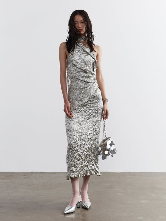 Metallic Fold Top and Skirt Set