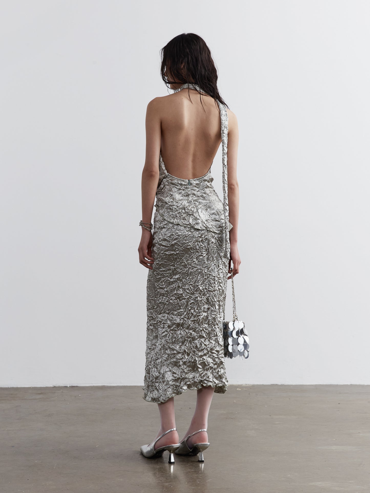 Metallic Fold Top and Skirt Set