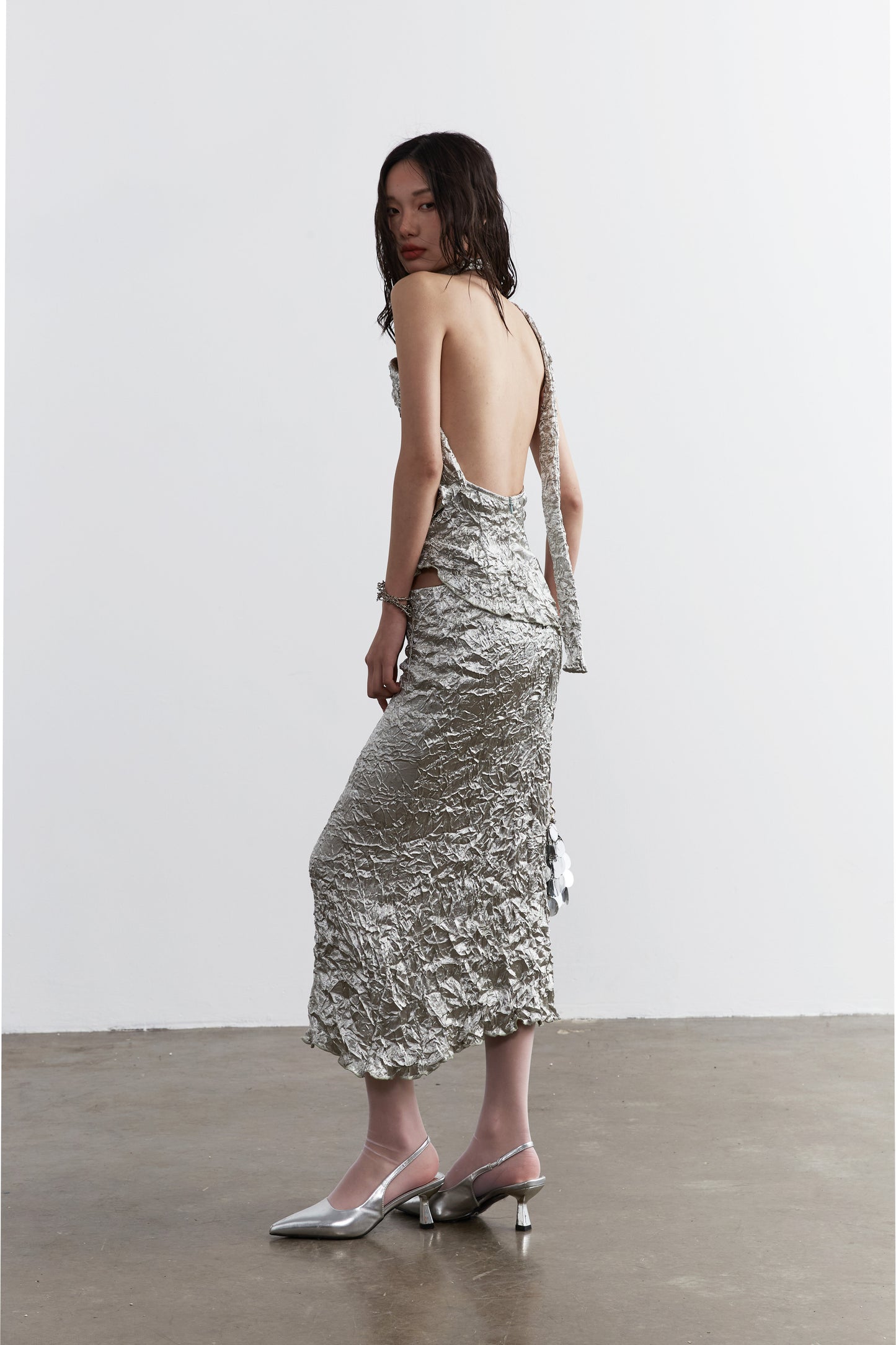 Metallic Fold Top and Skirt Set