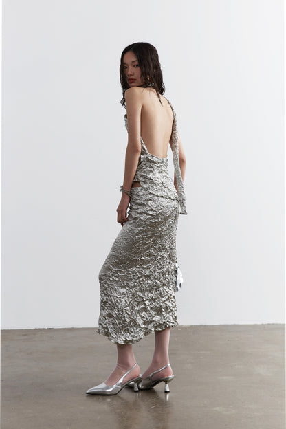 Metallic Fold Top and Skirt Set