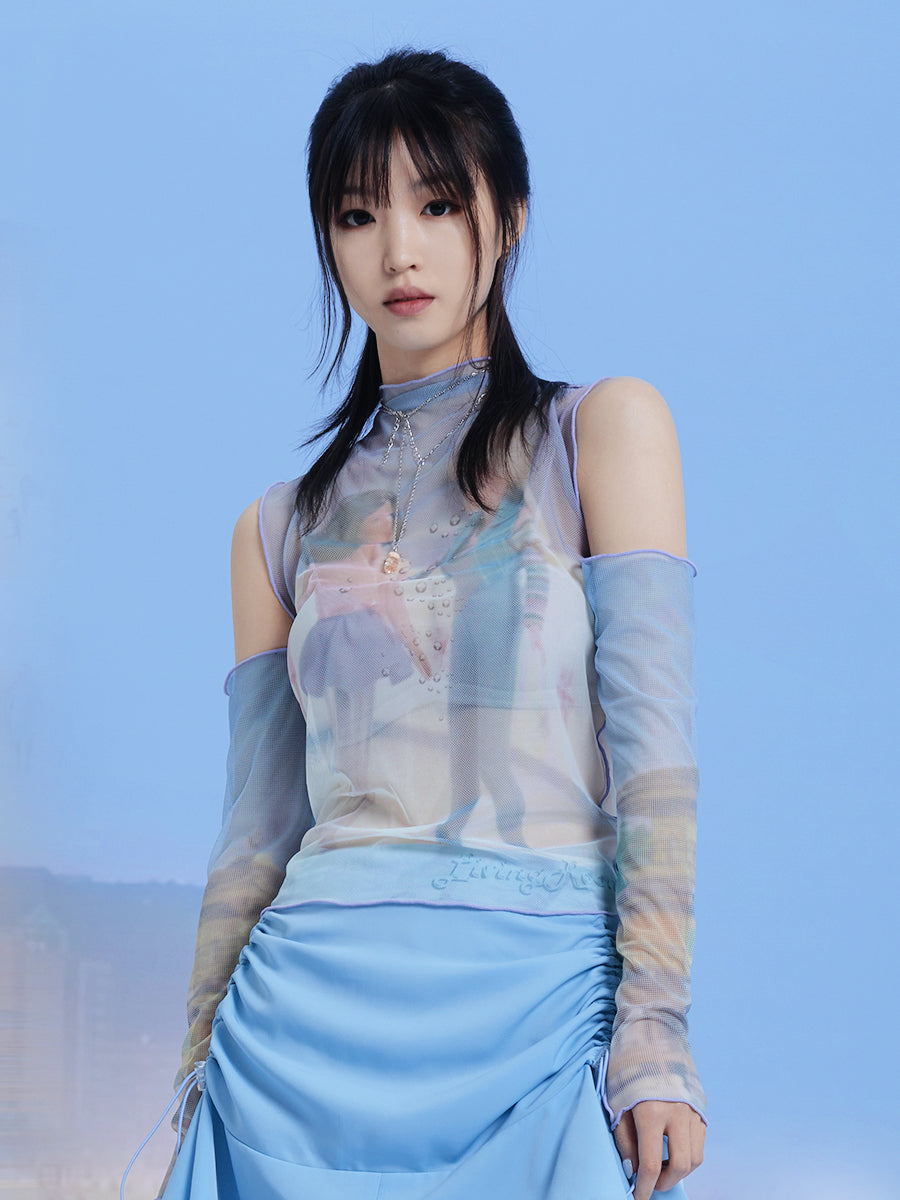 Futuristic Doll Cutout Mesh Top