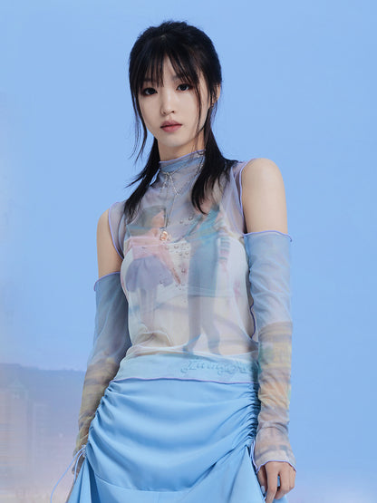 Futuristic Doll Cutout Mesh Top