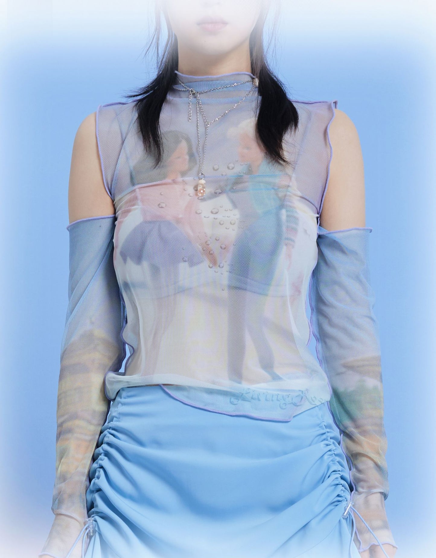 Futuristic Doll Cutout Mesh Top