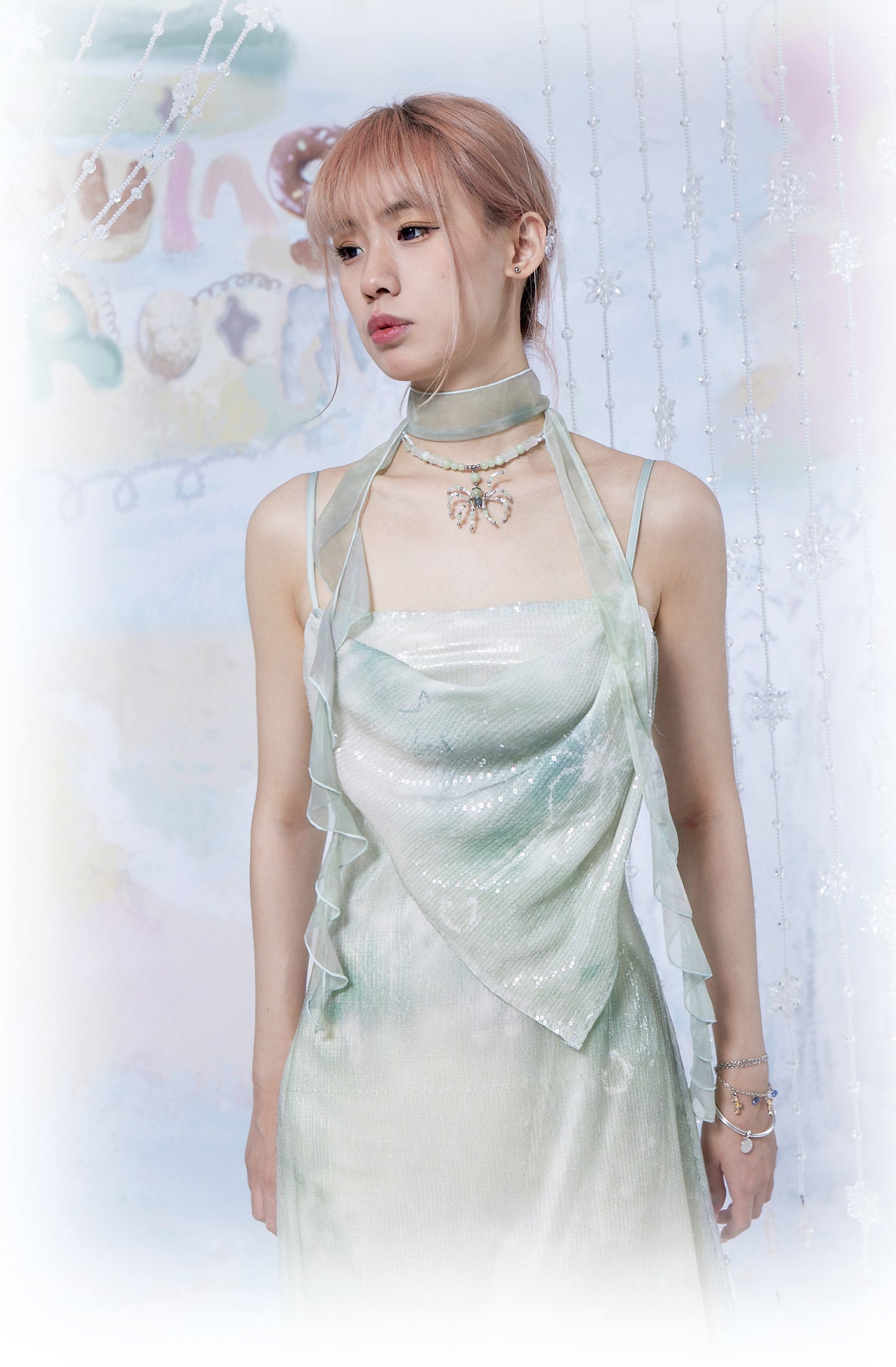 Star Spider Ice Green Sequin Mesh Dress