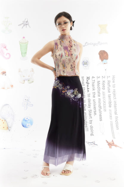 Wisteria Fairy Floral Print Pleated Top