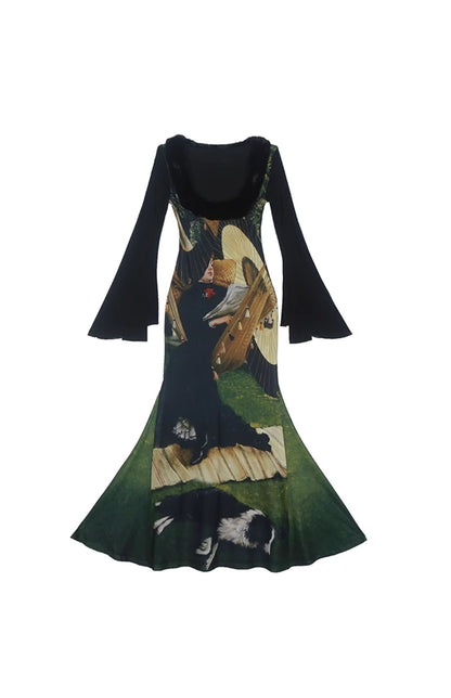 Romanticism Oil Painting Fishtail Maxi Dress