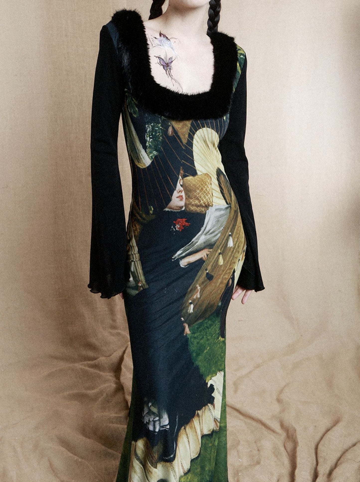 Romanticism Oil Painting Fishtail Maxi Dress