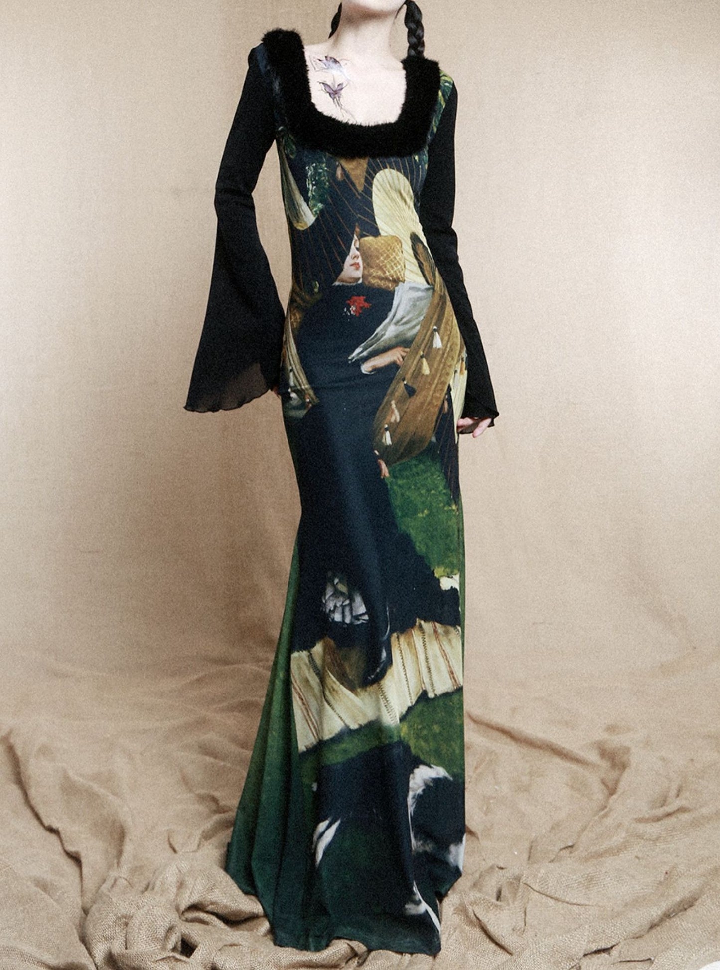 Romanticism Oil Painting Fishtail Maxi Dress