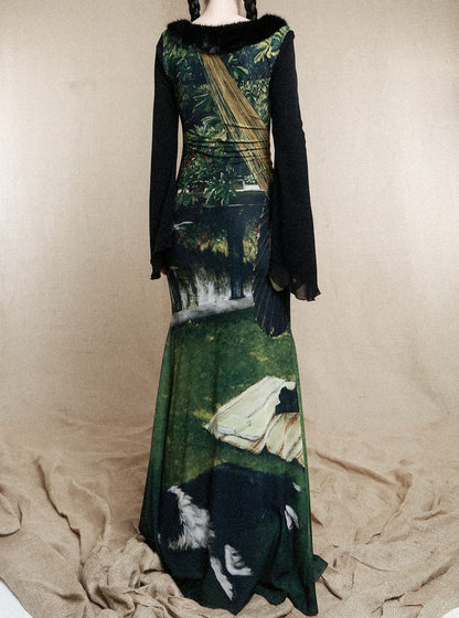 Romanticism Oil Painting Fishtail Maxi Dress