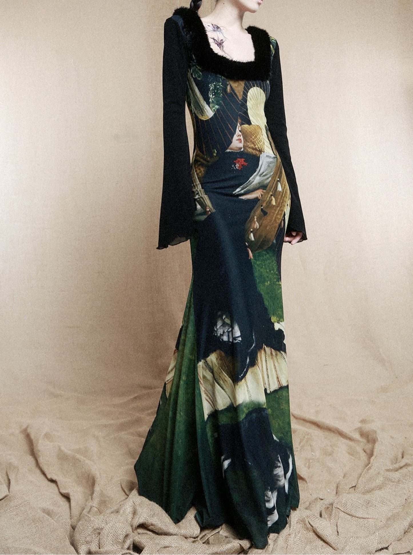 Romanticism Oil Painting Fishtail Maxi Dress