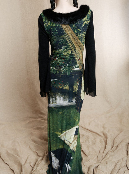 Romanticism Oil Painting Fishtail Maxi Dress