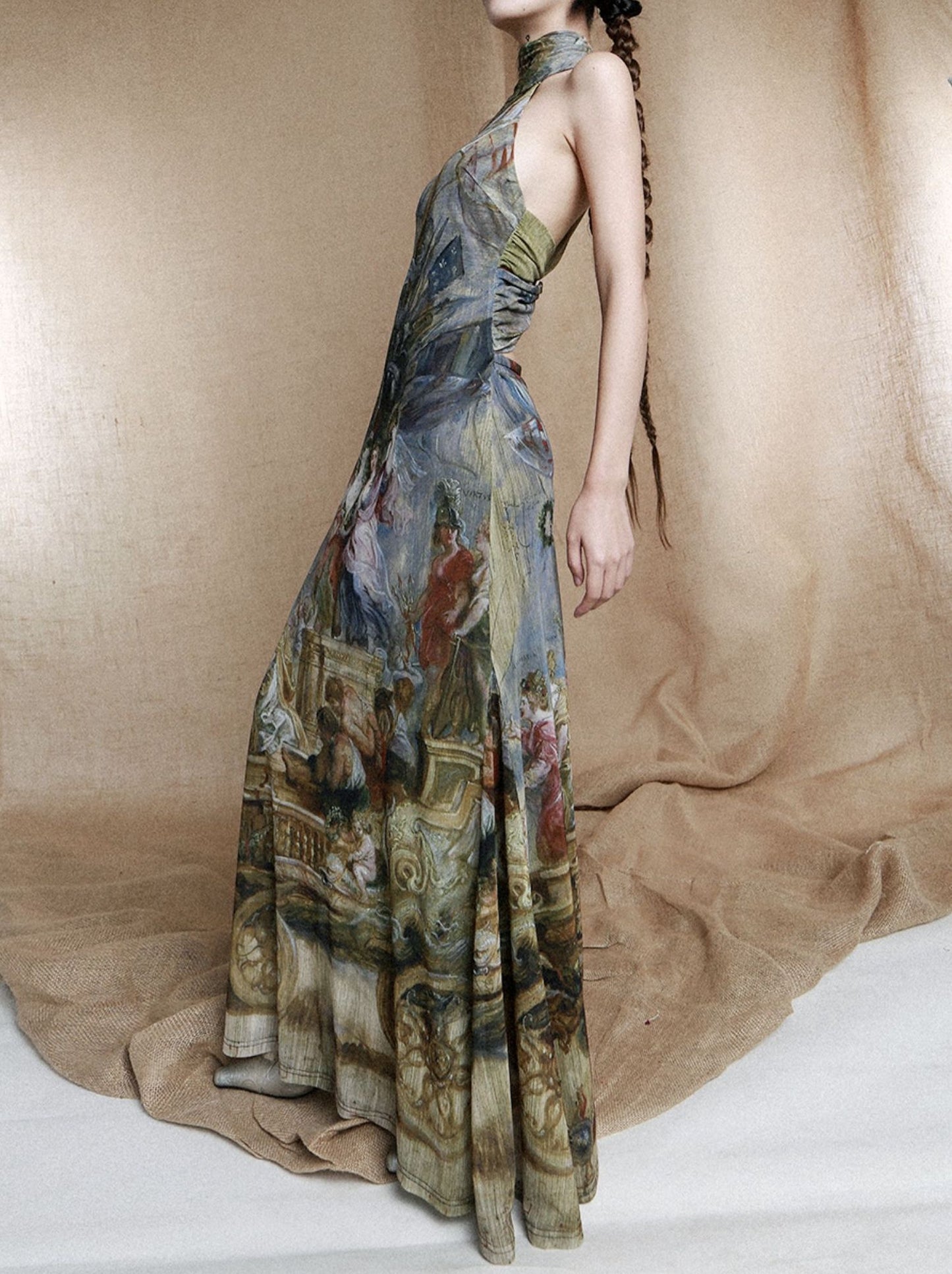 Romanticism Oil Painting Halter Maxi Dress