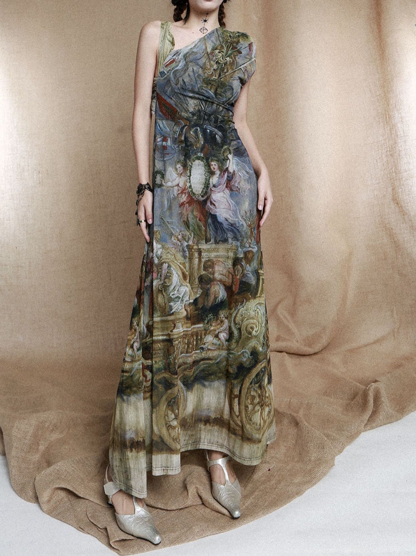 Romanticism Oil Painting Halter Maxi Dress