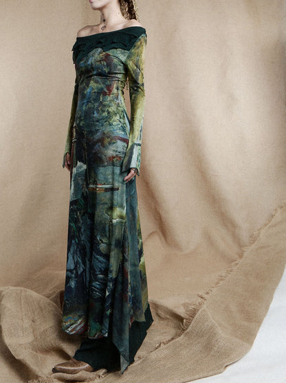 Romanticism Tortoise Off-Shoulder Portrait Maxi Dress