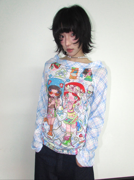 Sunonebird Collab Shojo Doll Plaid Mesh Shirt
