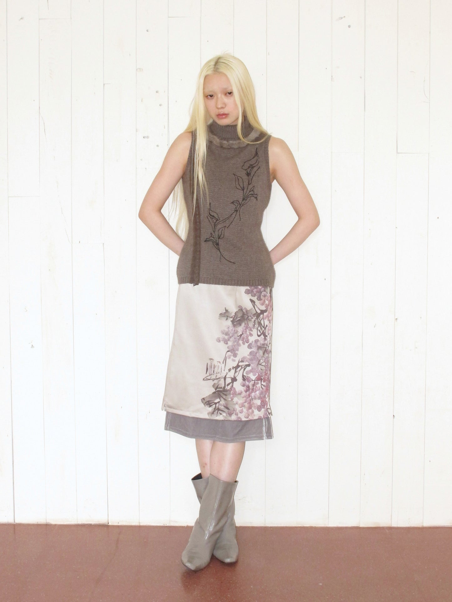 Calla Lily Embroidered Fur Tank Top