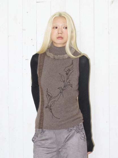 Calla Lily Embroidered Fur Tank Top