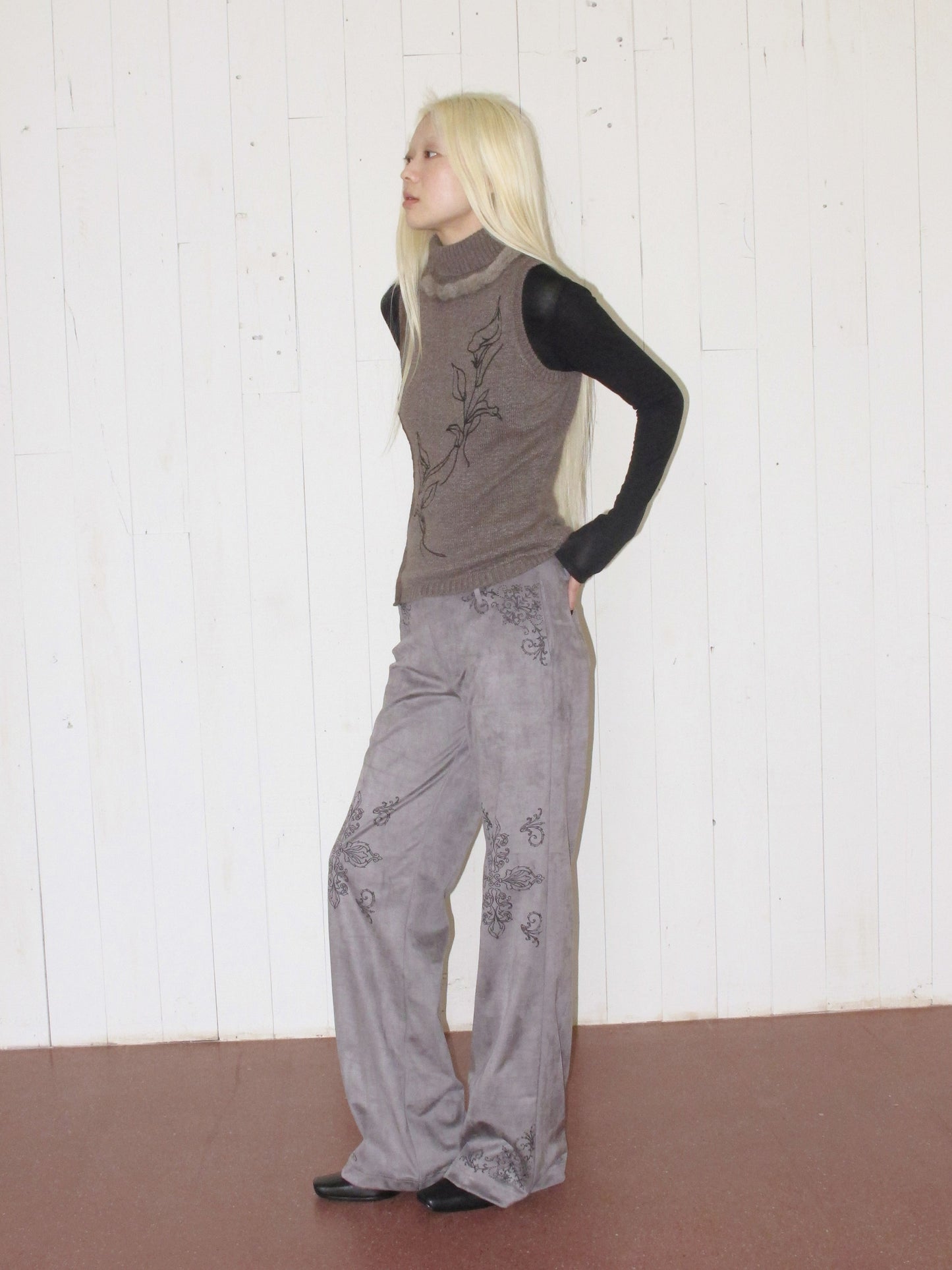 Calla Lily Embroidered Fur Tank Top